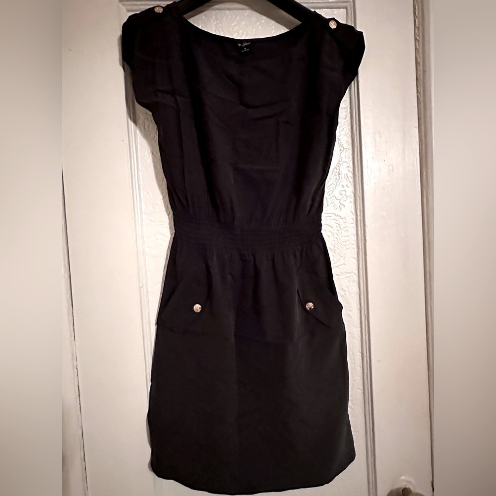 GUESS Women’s Dress Black with side pockets & Gold buttons - Size: M
